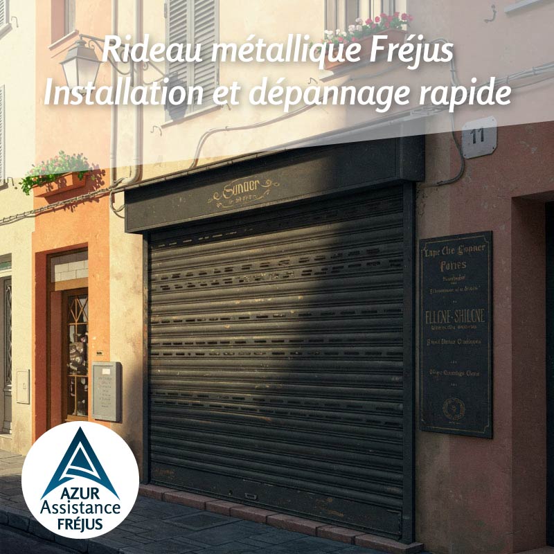 Installation d’un rideau métallique motorisé pour commerce à Fréjus par un technicien Azur Assistance